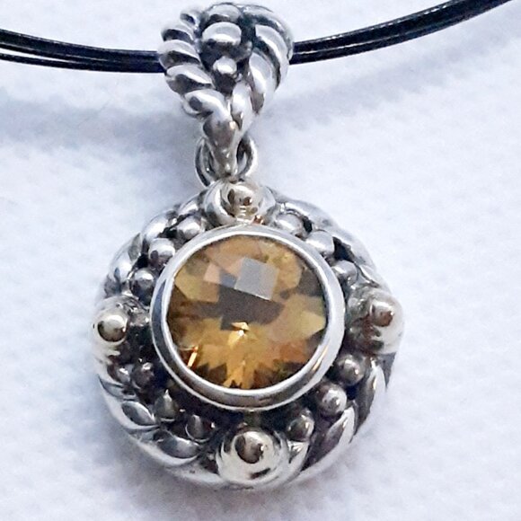 16 inch 14kt/ 925 golden topaz black ubber pendant necklace - Picture 2 of 8